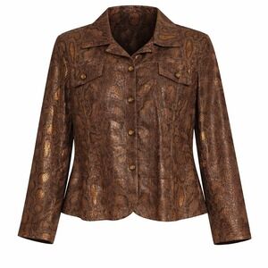 Toni Morgan Western Luxe‎ Metallic Snake Print Jacket 1X Brown Gold